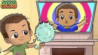 Goo Goo Gaga Stuck in Magic TV! (Funny Cartoon Shops for Toys and Healthy Foods For Children)