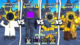 SCIENTIST CLOCKMAN vs SHADOW TV vs FUTURE LARGE vs GOLDEN FUTURE Toilet Tower Defense