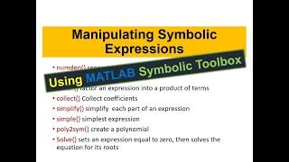 How to Perform Symbolic Manipulations with MATLAB's Symbolic Math Toolbox? #EGE280 #003