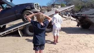 UNIMOG Towing Through Soft Sand of South Rocks, Rocky Beach, Fraser Island (aka Ngkala Rocks).