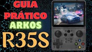 Game Console R35S - Guia Prático ArkOS Colocar Jogos Desligar Corretamente - Configurações