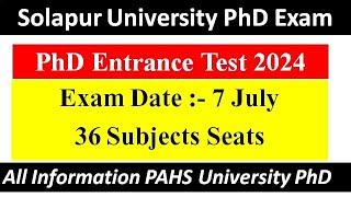 Solapur University PET 2024 l PhD Entrance Test | New notification