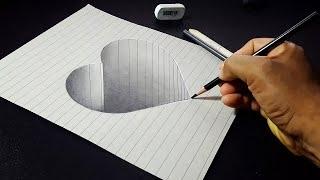 How to Draw a 3D Hole Heart Shape - Pencil Drawing Step by Step