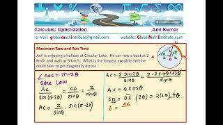 Calculus  Optimization  Maximum Time to Row and Walk Circular Lake Trigonometric Functions