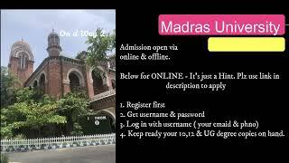 UNIVERSITY OF MADRAS,DISTANCE EDUCATION online & offline Admission started for UG & PG 2024