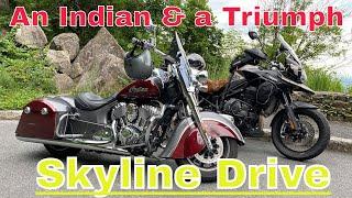 A Triumph Tiger and an Indian Springfield on Skyline Drive