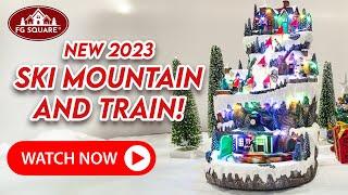 Ski Mountain and Train Village - Animated Christmas Decor with Music | FG Square Villages