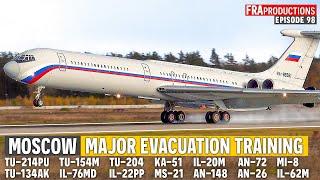 Planespotting MOSCOW Evacuation Training: Il-62, Tu-154, Ka-52, Il-22PP, Tu-214PU, An-148, Il-20..