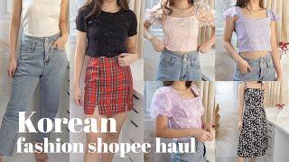 KOREAN FASHION SHOPEE HAUL : PUFFY TOP, CROP TOP, JEANS, DRESS! Indonesia