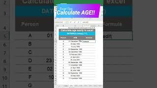 How to calculate AGE in MS Excel #exceltutorial #excelmastery #shortsviral