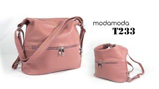 modamoda de - T233 - ital. Damen Rucksack Tasche 2in1 aus Leder