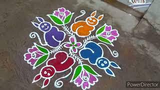 Beautiful cat kolam//latest rangoli//muggulu