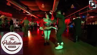 Emily y DJ Mike Arana social dancing at Palladium Salsa Social Houston