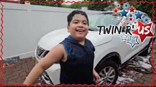 Daddy Teaches Twin R Us: How to Change Car Headlights & Wash the Car!