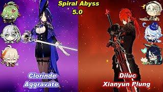 (5.0) C0 Clorinde Aggravate & C3 Diluc Xianyun Plung Spiral Abyss Floor 12 Full Star _F2P