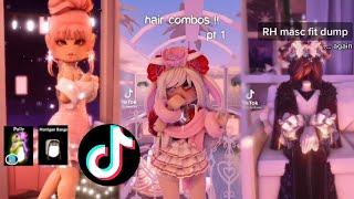 #compliation #royalhigh || royale high tik tok masc&fem outfit hack,hair combos+||(credits in desc)