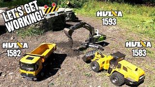 RC Construction Vehicles at Work || Huina Excavator, Loader, Dump Truck #nomusic