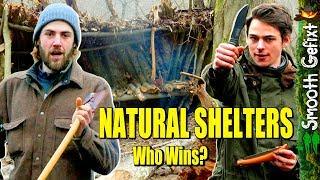 Head-to-head Natural SHELTER BATTLE Overnight - Axe & pocketknife VS survival knife & saw