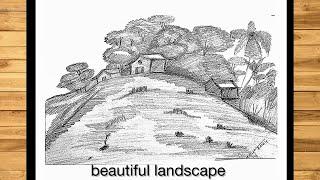 how to draw easy landscape with pencil | como dibujar un paisaje facil con lapiz #pcartchannel