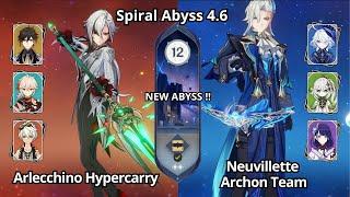 C0 Arlecchino Hypercarry & C0 Neuvillette Archon Team - NEW Spiral Abyss 4.6 Floor 12 Genshin Impact