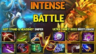 INTENSE CARRY BATTLE | Just Stand & Headshot Sniper Vs. Ultra Tanky Boss Bristleback | 7.37c Dota 2