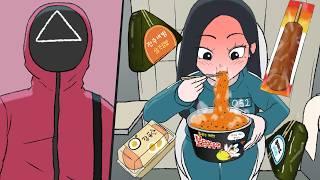 [Squid Game] Sneaky Convenience Store Food Mukbang in the Bathroom