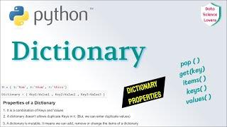 Basic Python Tutorial - 6 ... Dictionary in Python || Functions - get, items, keys, values, pop