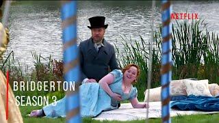 Bridgerton Season 3: Funniest Behind The Scenes, Penelope and Colin Balloon event