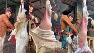 Full Goat Cutting Expert Butcher | Fastest Goat Slaughter Amazing Skill - Street Vendors