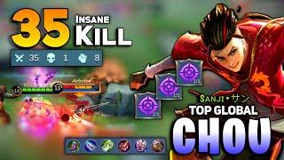 35 INSANE KILL! Chou Offlane Gameplay [ Top Global Chou Best Build 2021 ] By Sᴀɴᴊɪ•サン - MLBB