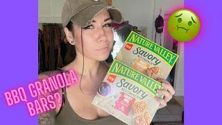 ASMR new NATURE VALLEY SAVORY granola bar taste test & review. Soft spoken, crinkling, tapping.