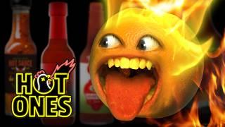 Annoying Orange Starts on Fire While Eating Spicy Wings | Hot Ones