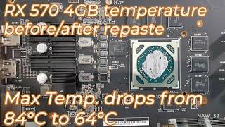 Radeon RX570 4GB temperature before/after repaste for mining on Nicehash (Thermal Grizzly Kryonaut)