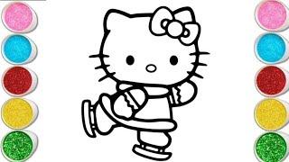 Hello Kitty Skating Drawing, Painting and Coloring for Kids and Toddlers. @Afzaaldrawing