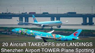 Amazing AIR PLANE TAKEOFFS and LANDINGS | Shenzhen Airport Tower Spotting