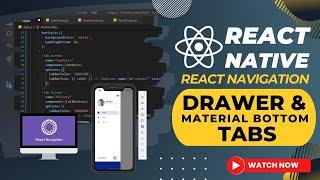 React Native - Drawer and Material Bottom Tab Navigators using React Navigation 5.x