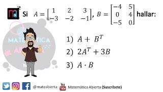 MATRICES / Suma, multiplicación y transpuesta de una matriz / Ejercicios / (Nivel: Iniciando)