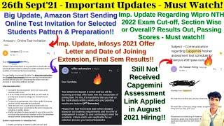 Wipro NTH 2022 Exam Cut-off to Qualify Exam & Results Update, Amazon, Capgemini Round 1, Infosys OL