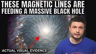 Evidence of Magnetic Lines Directly Feeding a Massive Black Hole