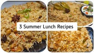 Summer Special 3 Lunch Recipes || 3 Pulao Recipes || Easy and Quick Rice Recipes #summer #menu  #4k