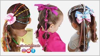 Penteados Fáceis para Festas Juninas e Julinas  | Easy Hairstyles with Ribbons for Girls 
