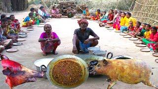 BIG SIZE PIG CUTTING & COOKING |how our grandfather & grandmother cooking 60kg pig recipe |