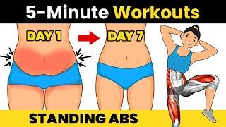 5 Min STANDING ABS Workout  No Jumping  Lose UPPER BELLY and LOWER BELLY Fat in 1 Week