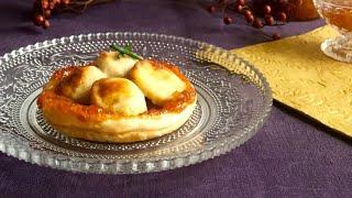 Recette : Tartelette croustillante au boudin blanc, confiture d'abricot et pain d’épices