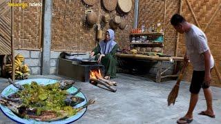 suasana hujan di kampung,membuat sambel ijo pindang goreng , kuluban daun pepaya, masakan desa