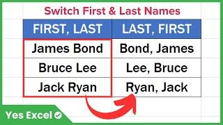 Switch First and Last Name in Excel | Convert "First Name, Last Name" to "Last Name, First Name"