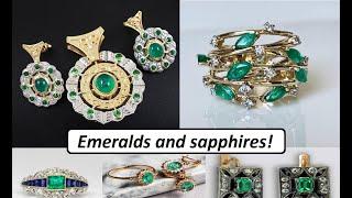Emerald and sapphire Eternal luxury VERY BEAUTIFUL STYLISH JEWELRY RUSSIAN SOVIET GOLD ЮВЕЛИРКА СССР