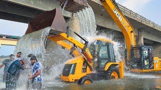 Washing JCB 215 Excavator and JCB 3DX with Driver take Blissful bath together in Thamirabarani River