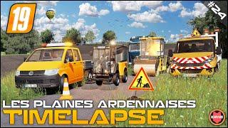   Road Sweepeing & Road Roller Volvo DD105 ⭐ FS19 Les Plaines Ardennaises V2 Timelapse