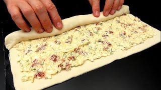 THE MOST DELICIOUS filling for puff pastry. Everyone asks for this recipe. Tastes better than pizza!